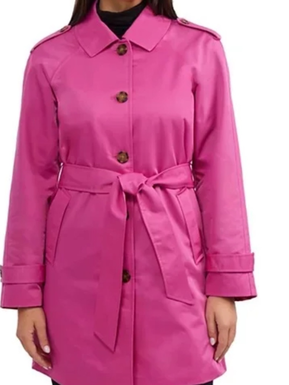 NWT (Pink) Ellen Tracy belted gabardine trench coat.